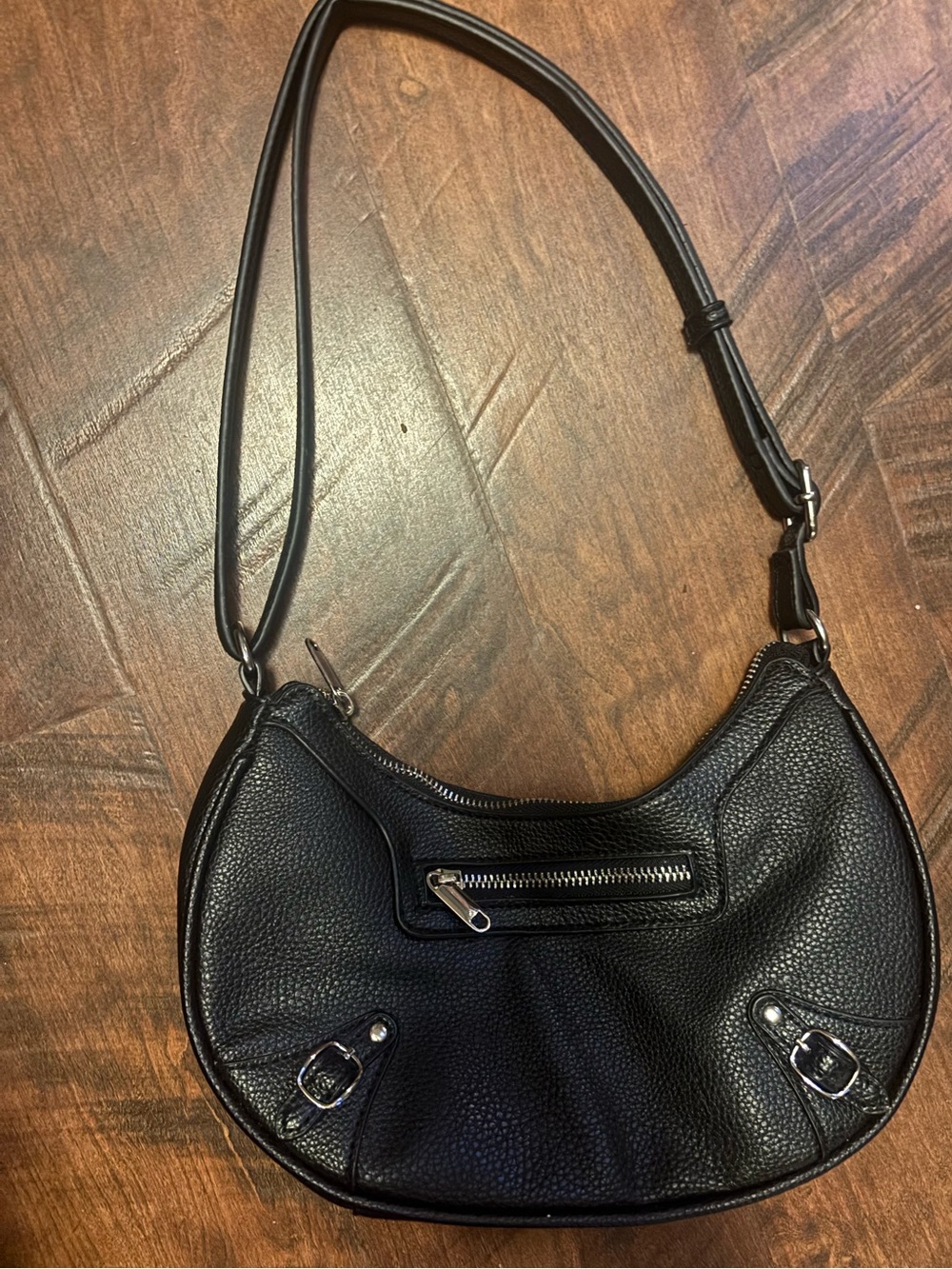 wild fable Black Pebbled Shoulder Bag with Silver Hardware